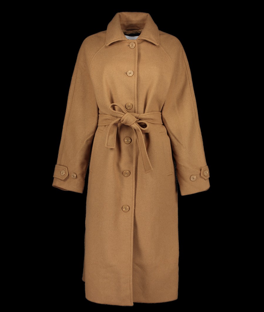 Women French Connection Jackets & Coats | Fawn Felt Coat - Tobacco Brown