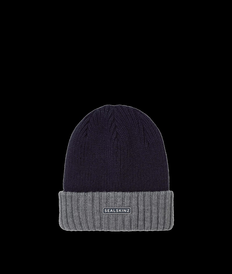 Men Sealskinz Hats | Waterproof Cold Weather Roll Cuff Beanie Hat - Navy