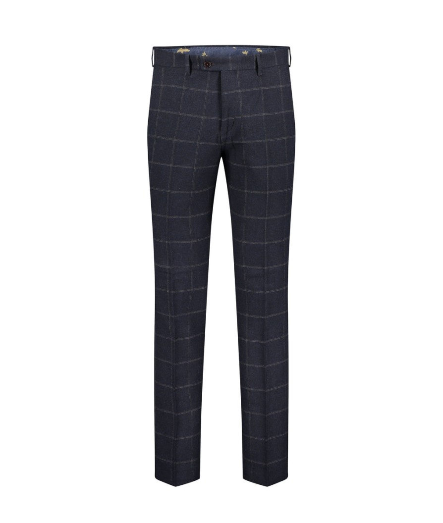 Men Fratelli Best Sellers | Windowpane Check Trousers - Navy