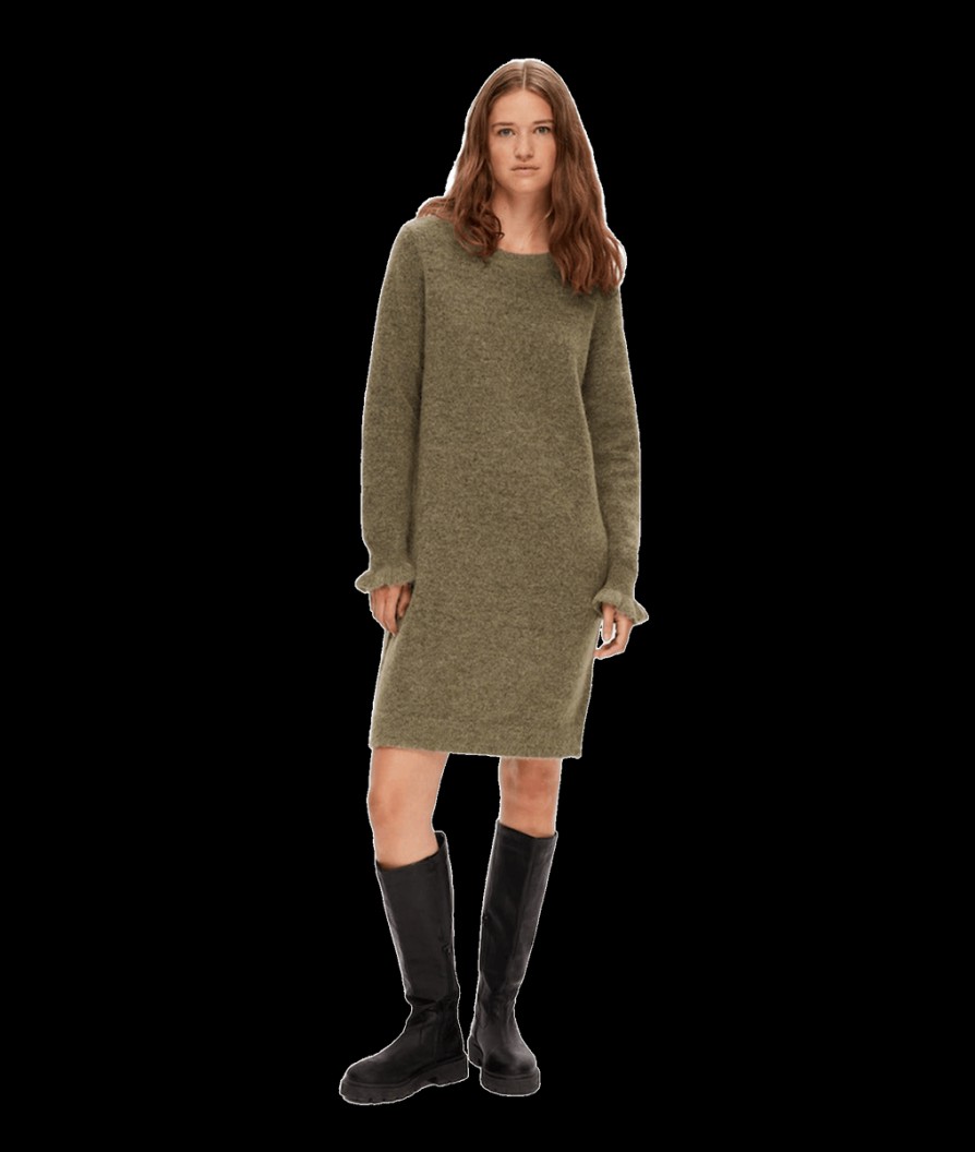 Women Selected Femme Dresses | Knitted Mini Dress - Dusky Green Melange