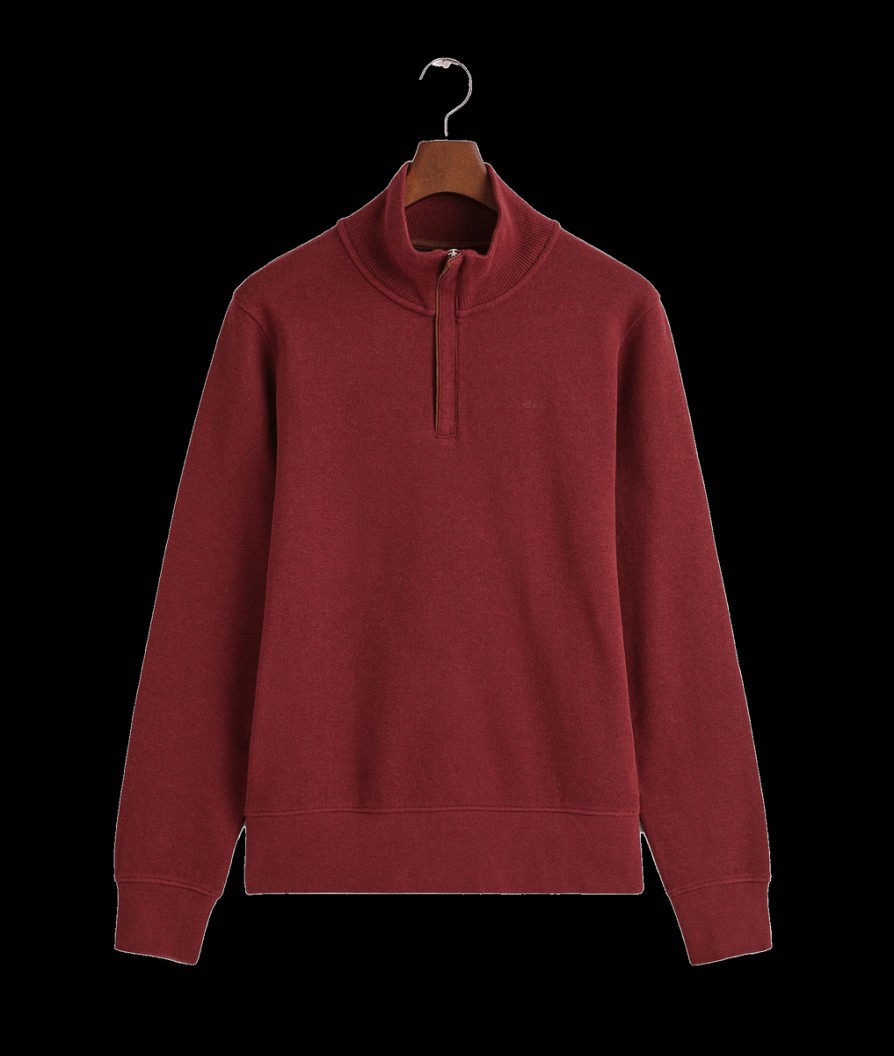 Men Gant Knitwear | Sacker Rib Half-Zip Sweatshirt - Plumped Red