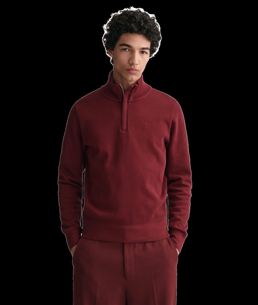 Men Gant Knitwear | Sacker Rib Half-Zip Sweatshirt - Plumped Red