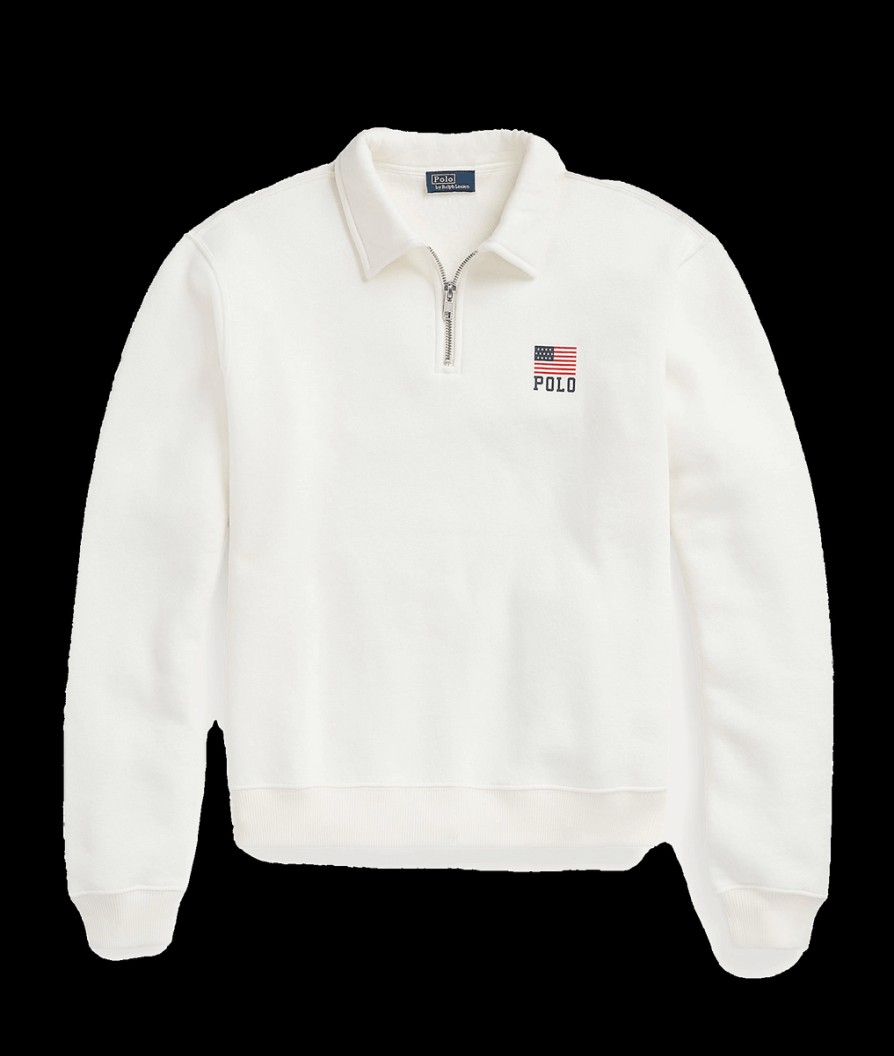 Women Polo Ralph Lauren Hoodies & Sweatshirts | Flag & Logo Fleece Quarter-Zip Pullover - White