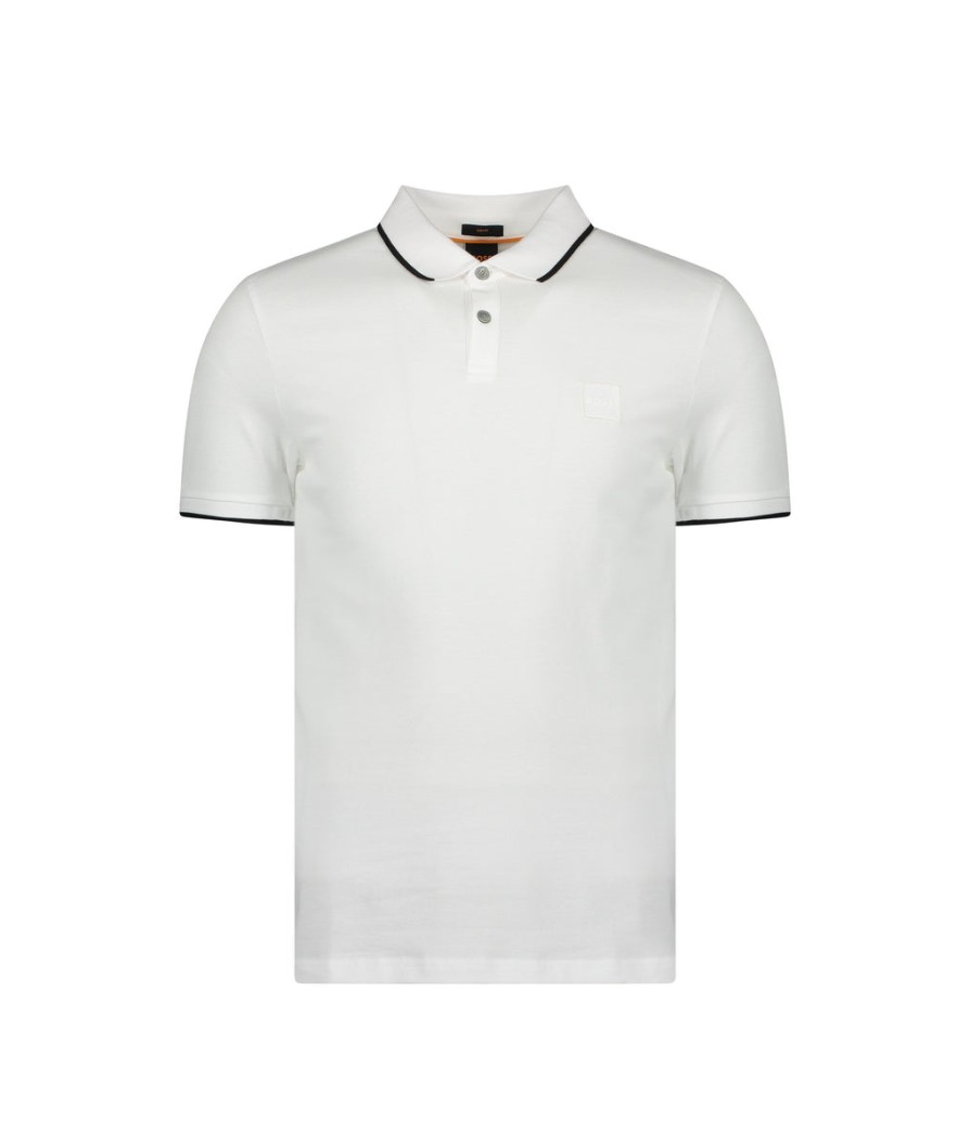 Men Boss Casual Polo Shirts | Passertip Stretch-Cotton Slim-Fit Polo Shirt With Logo Patch - White