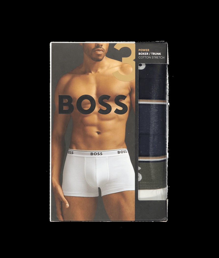 Men Boss Bodywear Underwear & Socks | Boss Three Pack Of Stretch Cotton Trunks With Logo Waistband - Multi