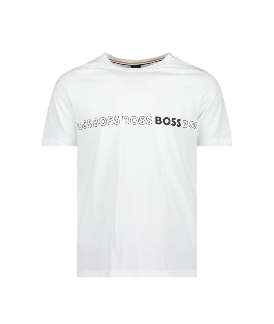 Men Boss Bodywear T-Shirts & Vests | Organic-Cotton Slim-Fit T-Shirt With Repeat Logos - White