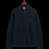 Men Gant Knitwear | Cotton Pique Zip Cardigan - Evening Blue