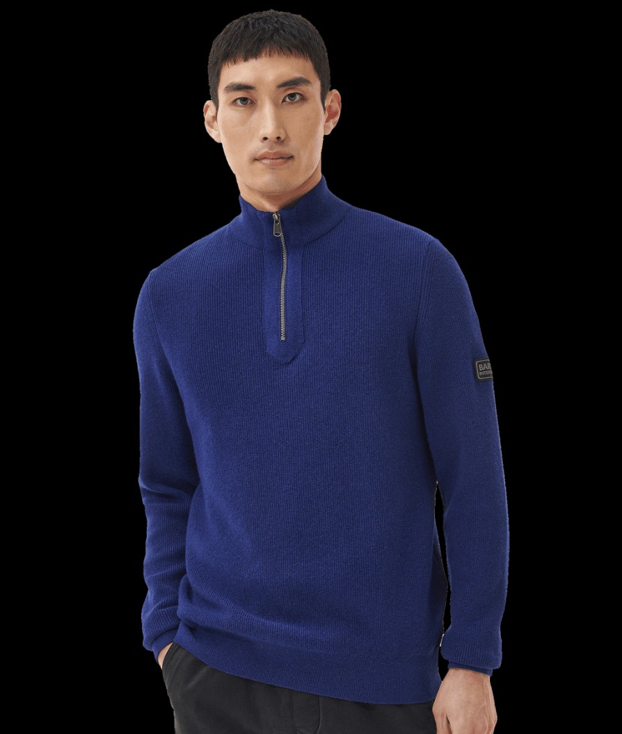 Men Barbour International Knitwear | Corser Half-Zip Knitted Jumper - Inky Blue