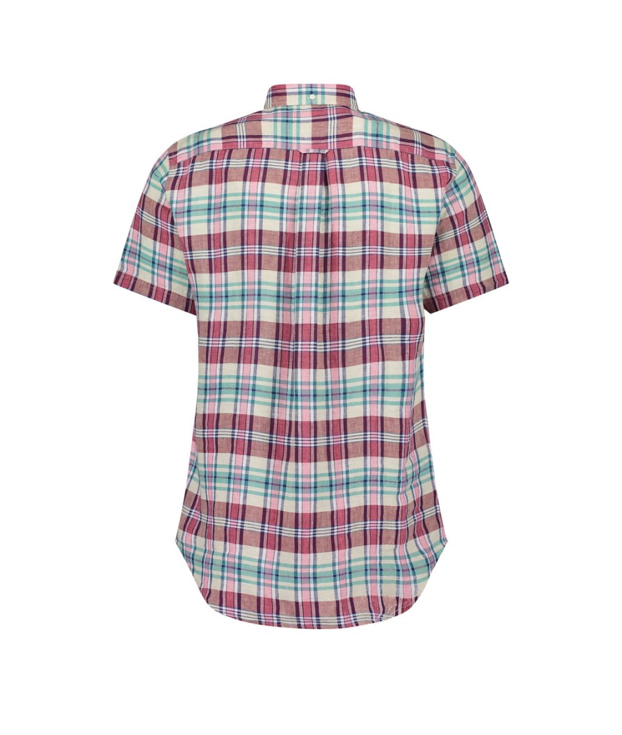 Men Gant Shirts | Regular Fit Madras Short Sleeve Linen Shirt - Pink