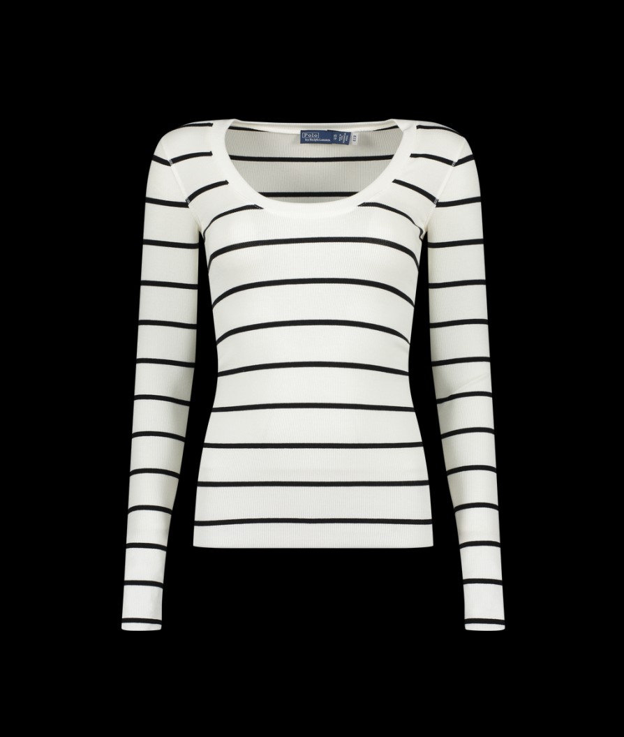 Women Polo Ralph Lauren Polo Ralph Lauren | Striped Long-Sleeve Sweatshirt - White/Polo Black