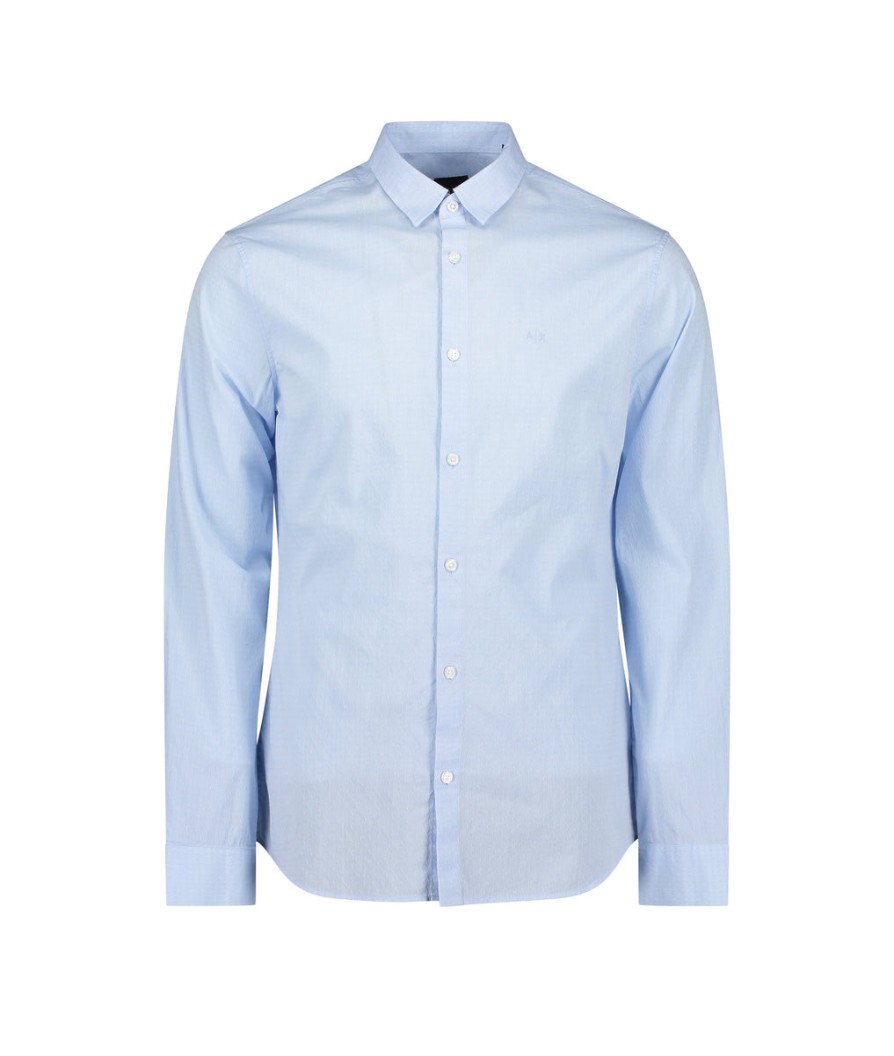 Men Armani Exchange Shirts | Long Sleeve Textured Shirt - Blue