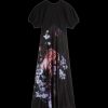 Women Ted Baker Dresses | Drewee Ponte Midi Dress With Floral Satin Skirt - Black