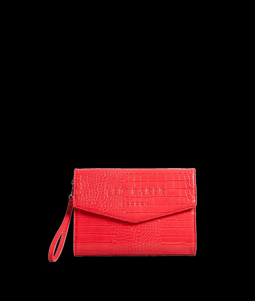 Women Ted Baker Purses | Croc Detail Debossed Envelope Pouch - Pink