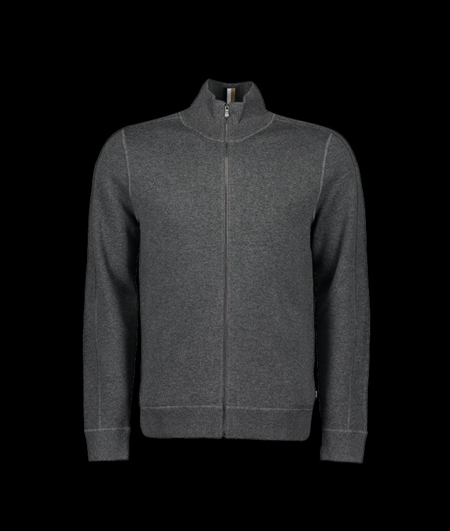 Men Boss Black Knitwear | Mentolo Zip-Up Cardigan - Medium Grey