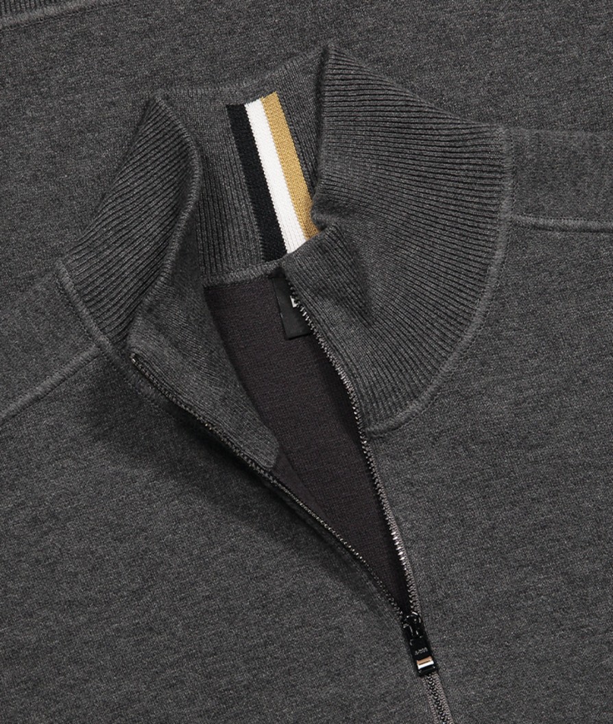 Men Boss Black Knitwear | Mentolo Zip-Up Cardigan - Medium Grey