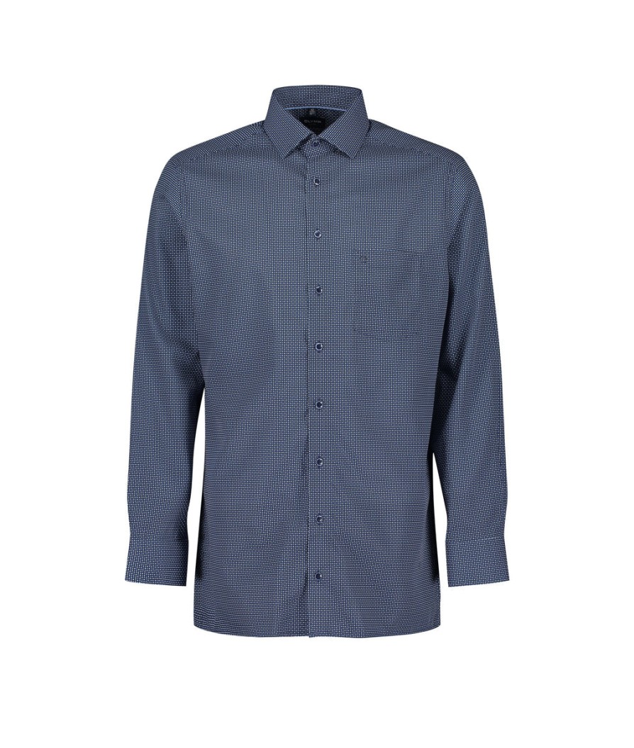 Men Olymp Shirts | Modern Fit Dress Shirt In Dot Print - Marine