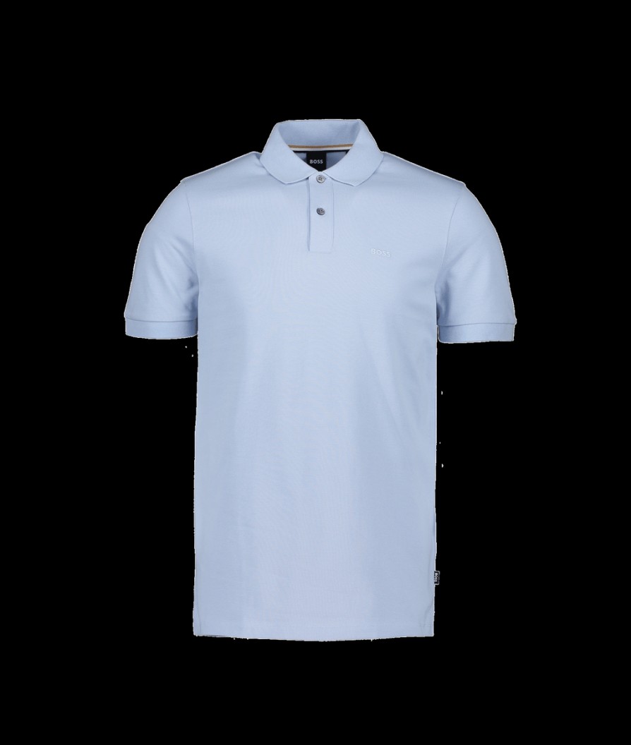 Men Boss Black Polo Shirts | Cotton Polo Shirt With Embroidered Logo - Blue