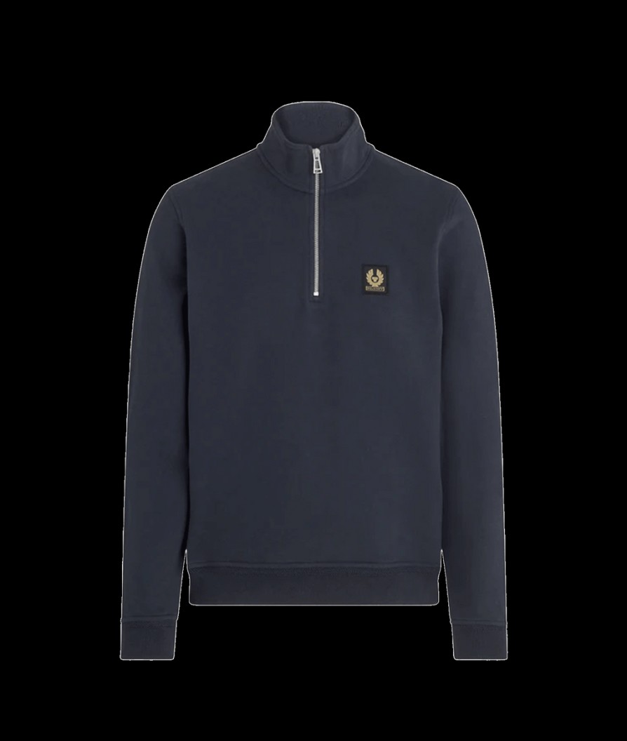 Men Belstaff Hoodies & Sweatshirts | Cotton Fleece Quarter Zip Sweatshirt - Navy