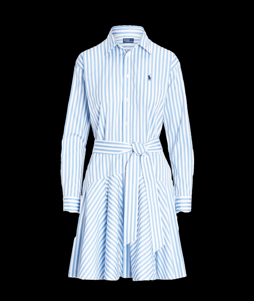 Women Polo Ralph Lauren Polo Ralph Lauren | Striped Cotton Panelled Shirtdress - Blue