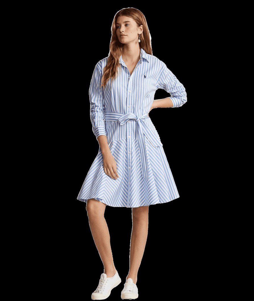 Women Polo Ralph Lauren Polo Ralph Lauren | Striped Cotton Panelled Shirtdress - Blue