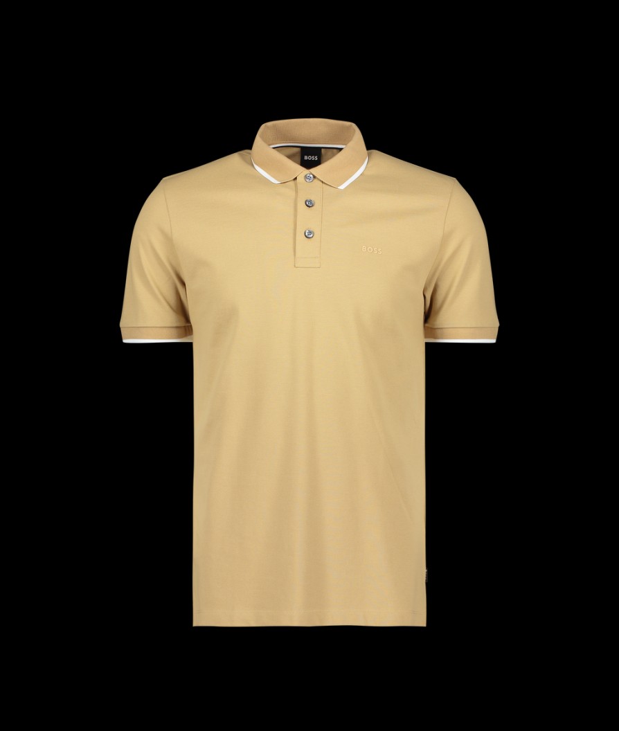 Men Boss Black Polo Shirts | Logo-Embossed Cotton Polo Shirt - Beige