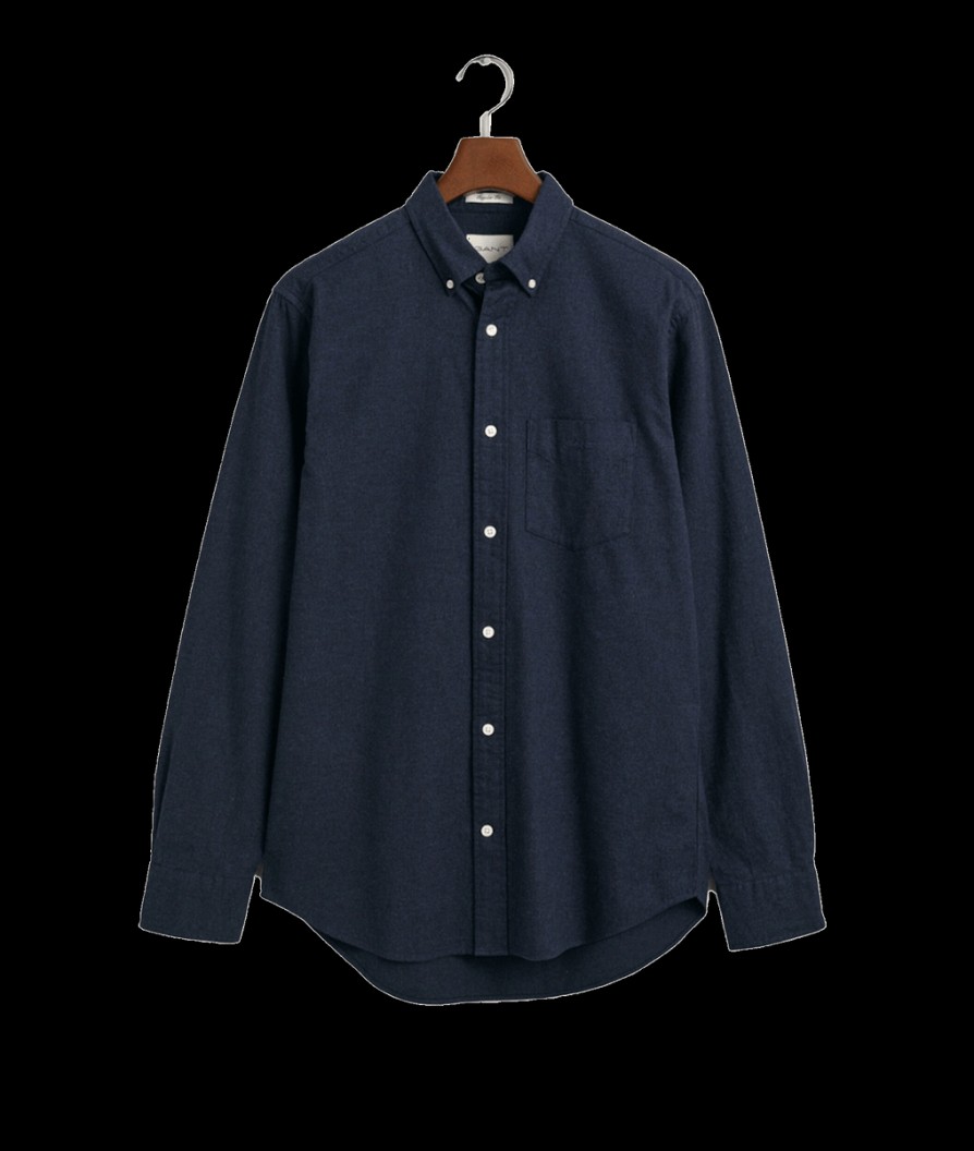 Men Gant Shirts | Regular Fit Flannel Melange Shirt - Marine