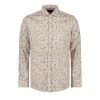 Men Guide London Shirts | Long Sleeve Distresed Fan Print Shirt - White/Tan