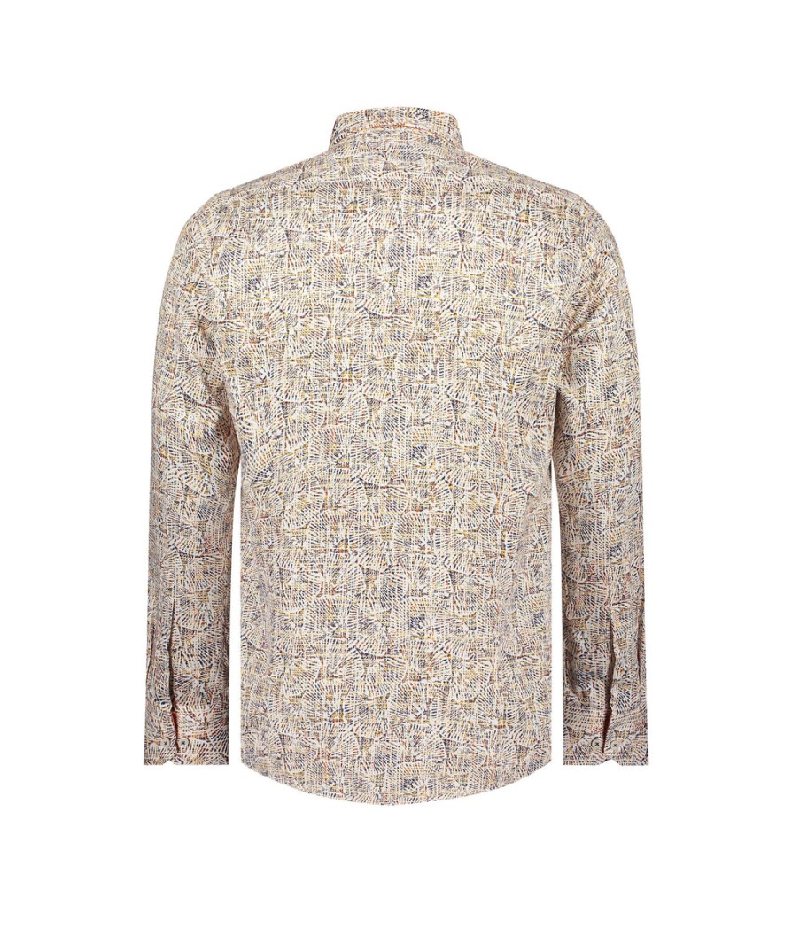 Men Guide London Shirts | Long Sleeve Distresed Fan Print Shirt - White/Tan