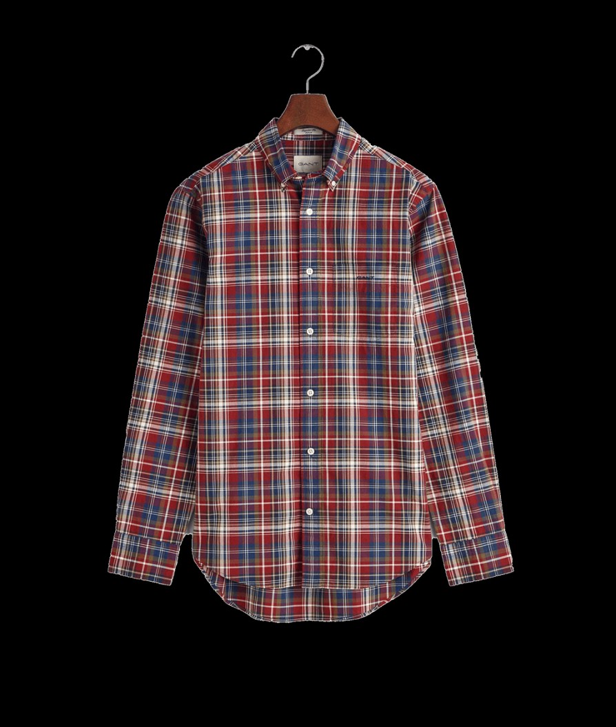 Men Gant Shirts | Regular Fit Medium Checked Poplin Shirt - Plumped Red