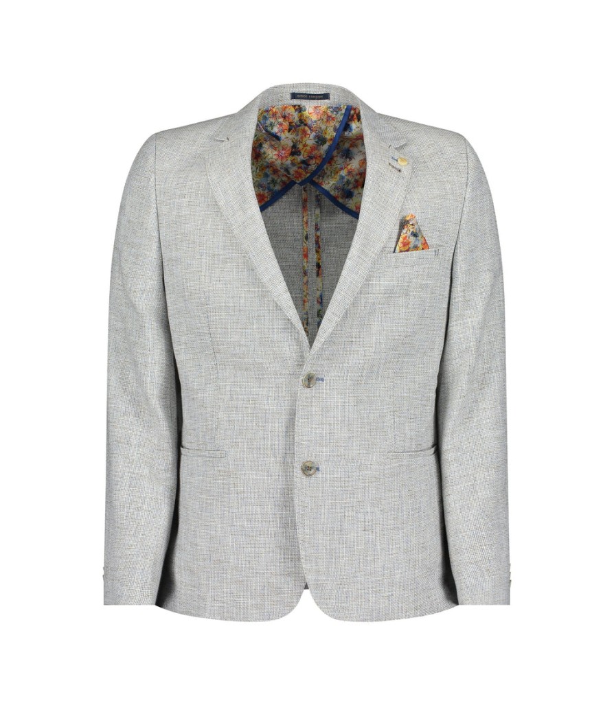 Men Guide London Suits | Textured Woven Triple Colour Yarn Blazer - Sky/Tan