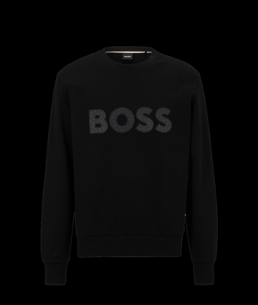 Men Boss Black Hoodies & Sweatshirts | Soleri 01 Logo-Patch Cotton Sweatshirt - Black