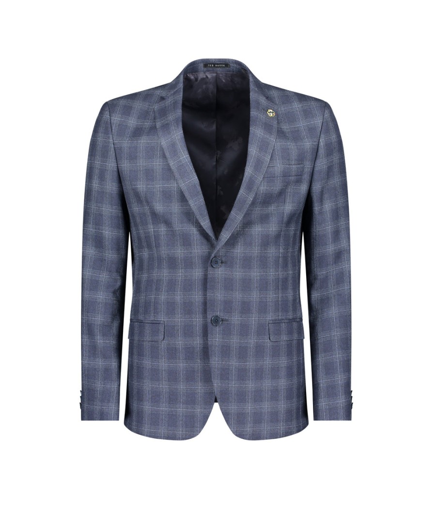 Men Ted Baker Formal Best Sellers | Slim-Fit Checked Wool Suit Jacket - Navy