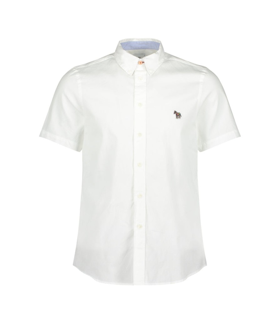 Men Paul Smith Paul Smith | Tailored Fit Short Sleeve Zebra Logo Shirt - White