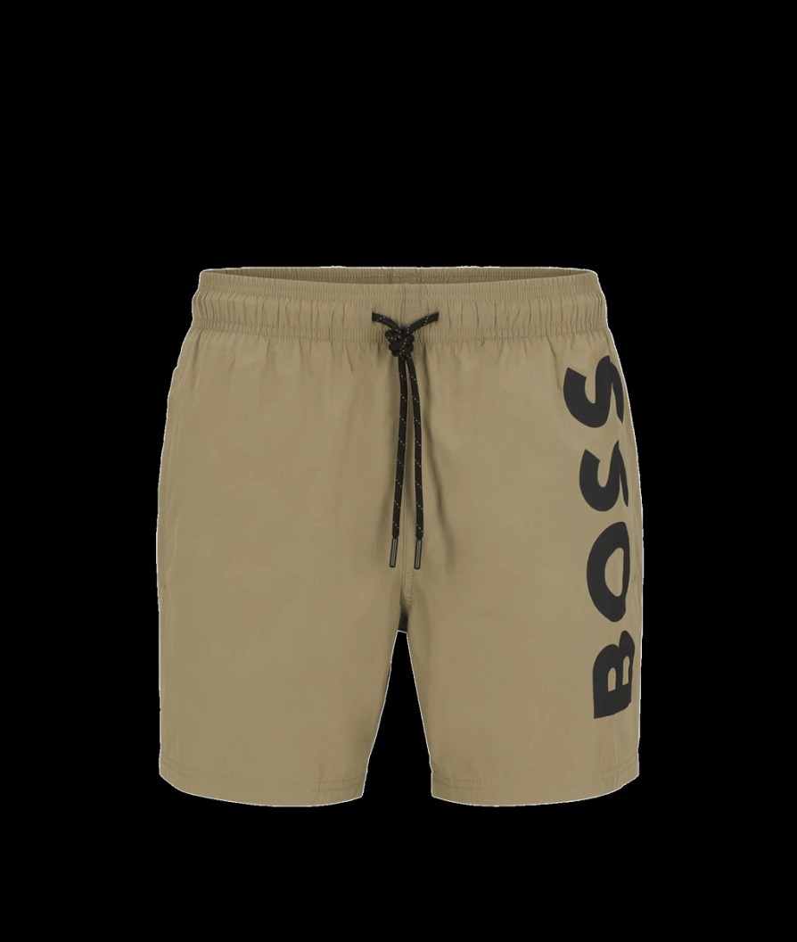 Men Boss Bodywear Swimwear | Quick Dry Swim Shorts With Large Logo Print - Green