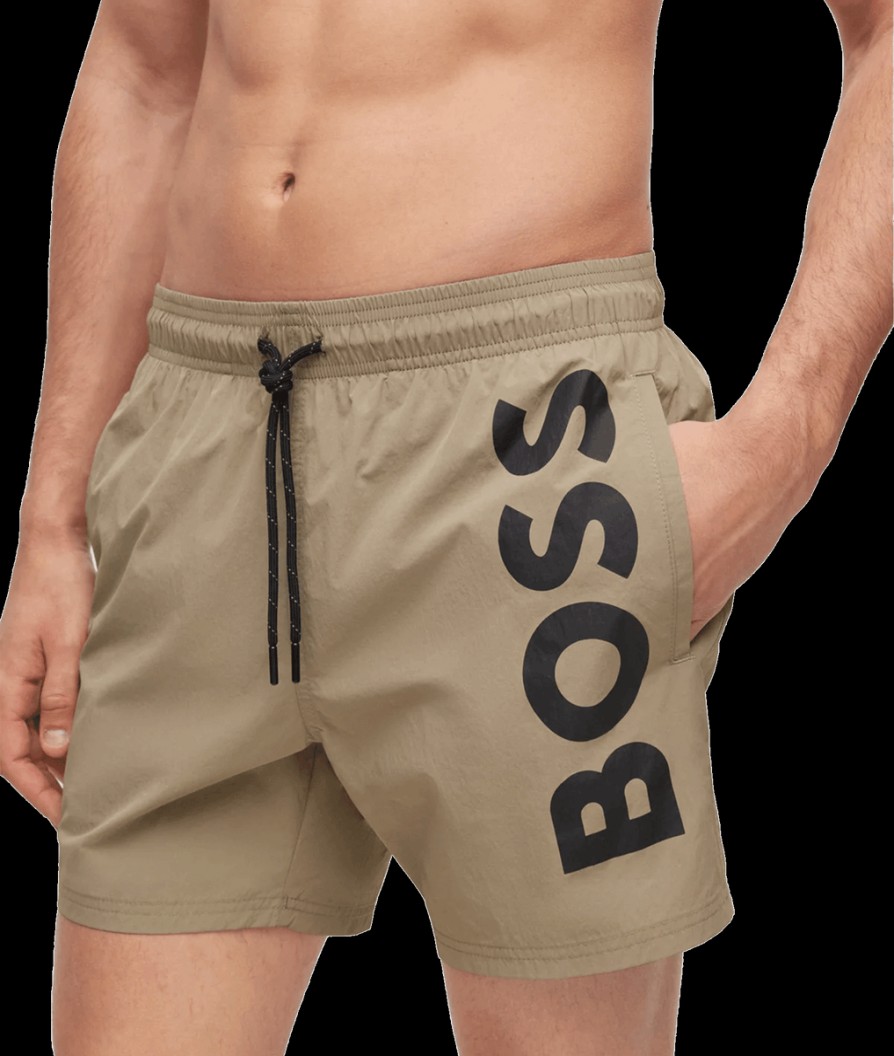 Men Boss Bodywear Swimwear | Quick Dry Swim Shorts With Large Logo Print - Green