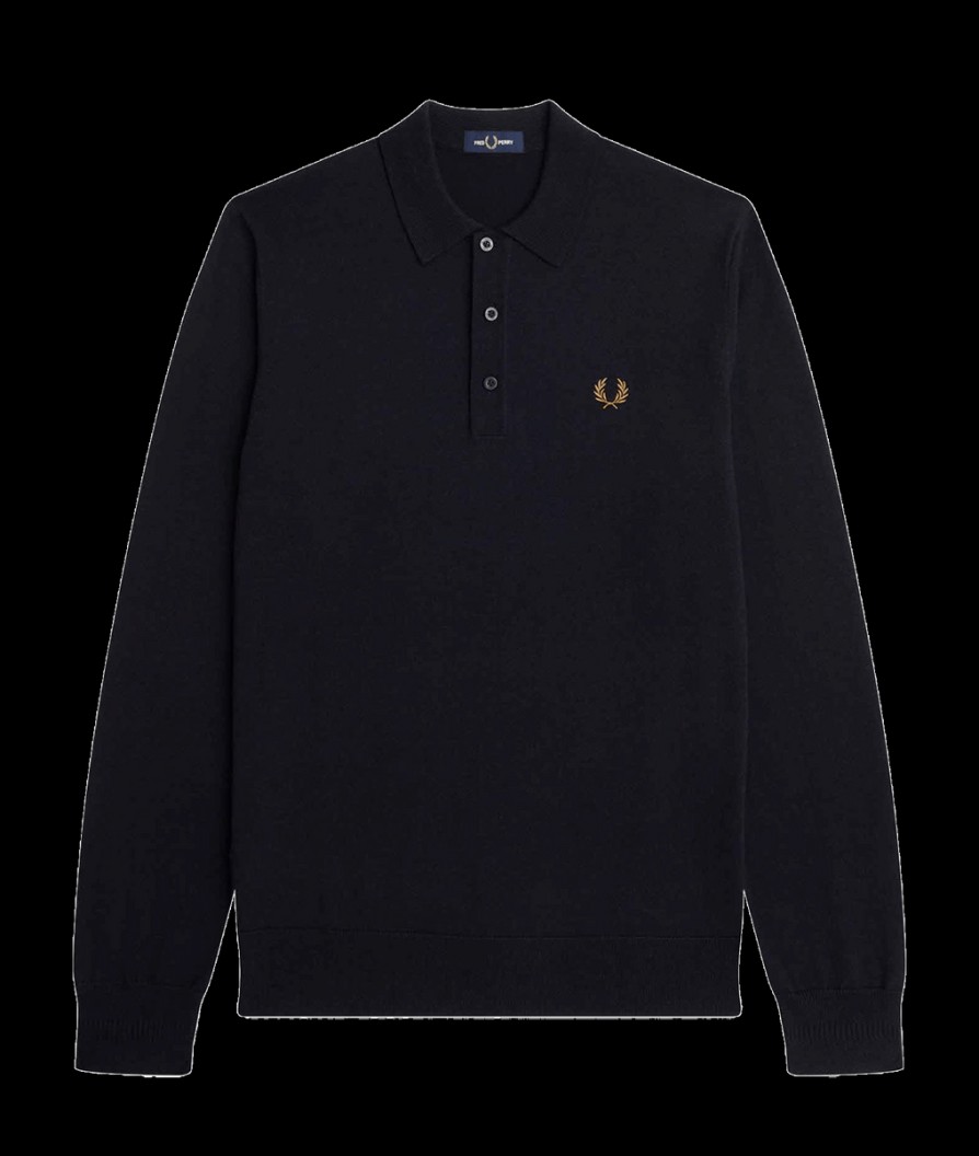 Men Fred Perry Fred Perry | Long Sleeve Knitted Shirt - Navy-795