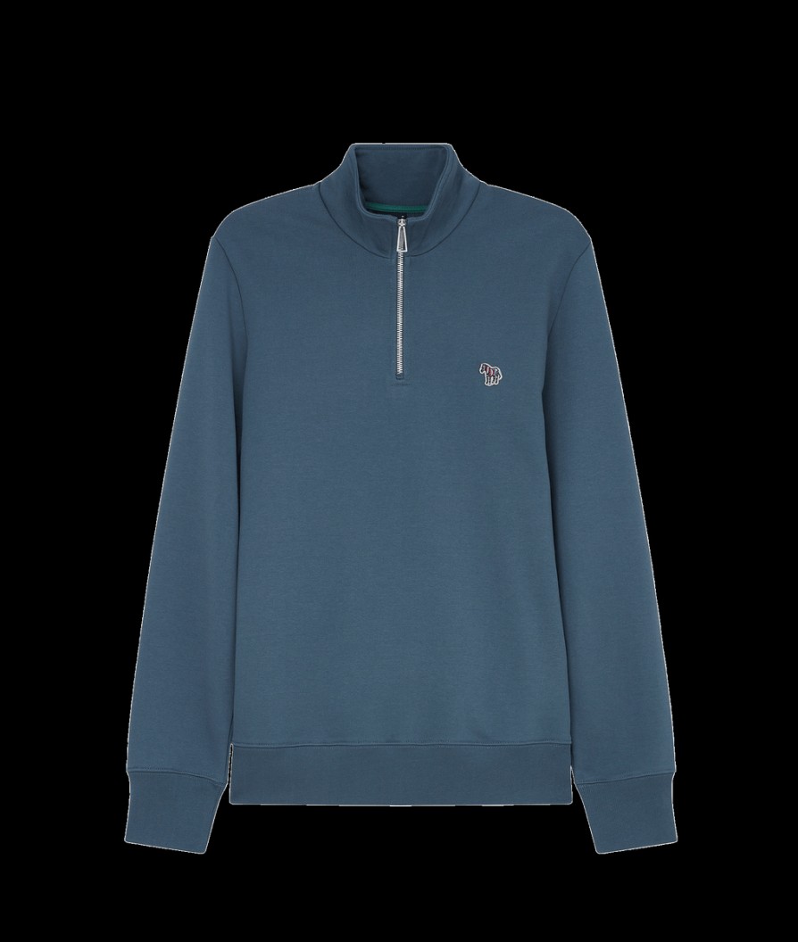 Men Ps By Paul Smith Hoodies & Sweatshirts | Zebra Logo Zip-Neck Sweatshirt - Indigo