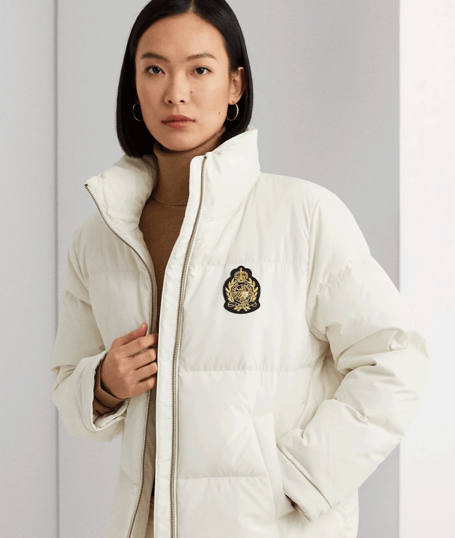 Women Lauren by Ralph Lauren Lauren By Ralph Lauren | Crest-Patch Funnelneck Down Coat - Cream