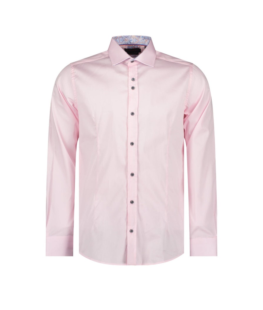 Men Guide London Shirts | Long Sleeve Cotton Sateen Shirt - Pink