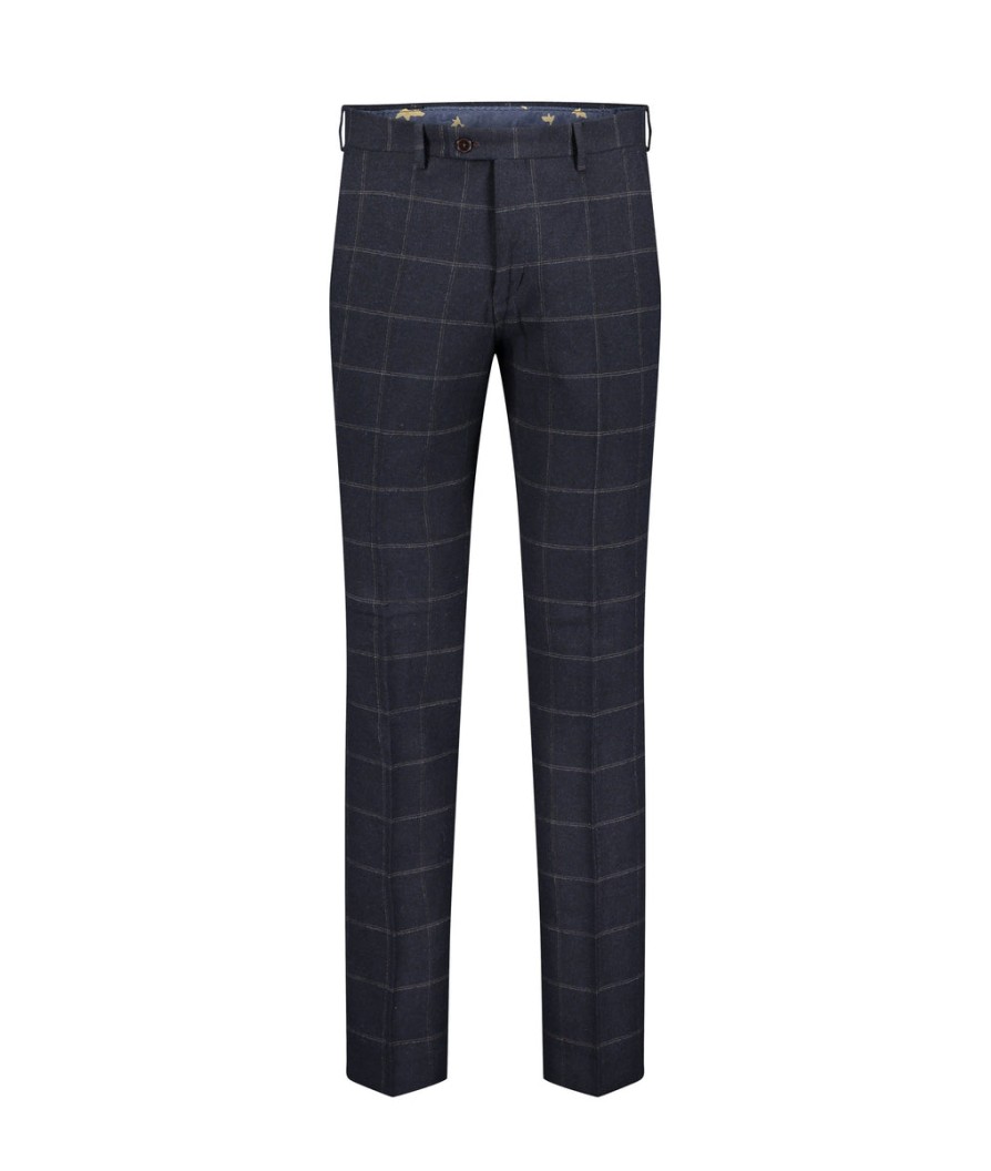 Men Fratelli Suits | Windowpane Check Trousers - Navy