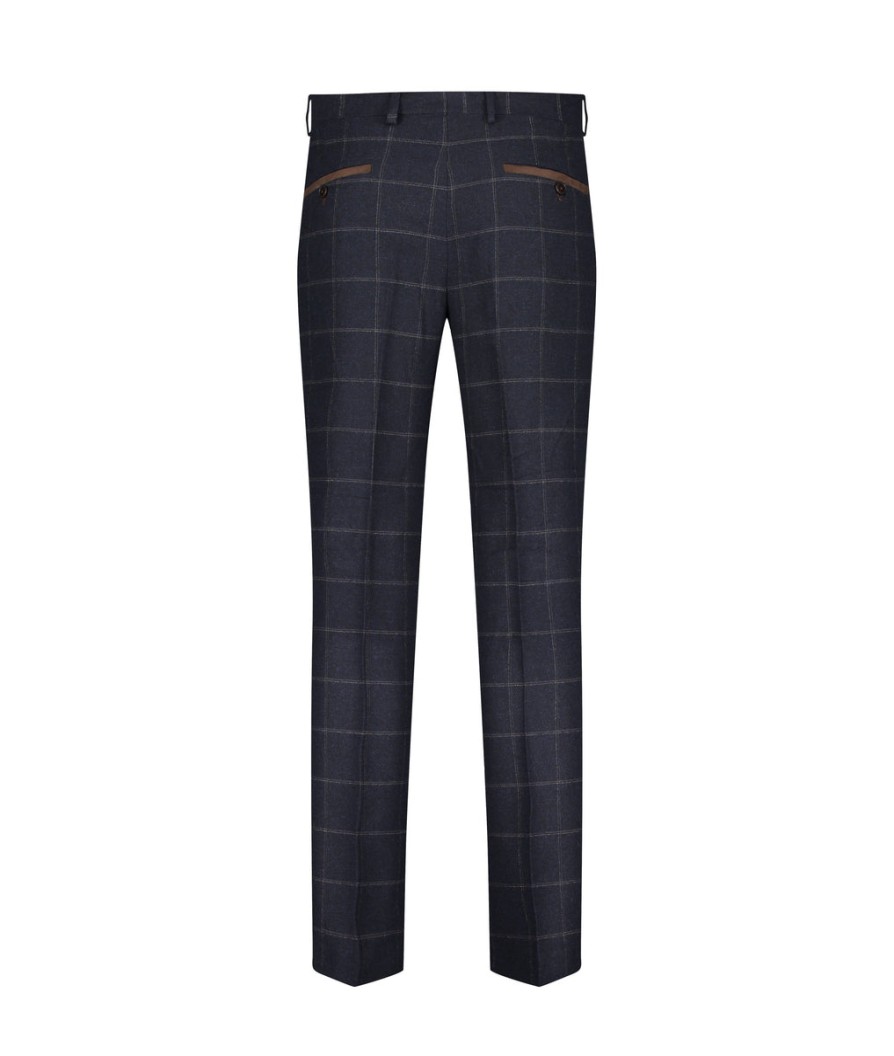 Men Fratelli Suits | Windowpane Check Trousers - Navy