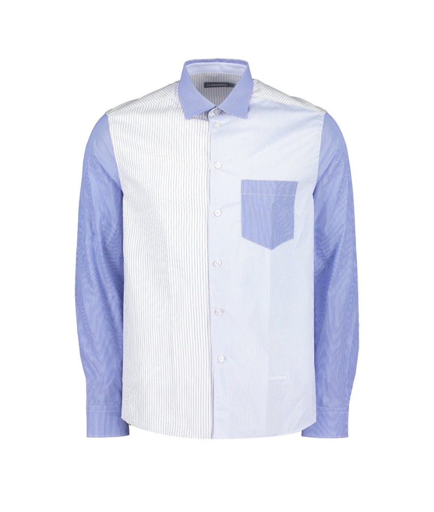 Men J Lindeberg Shirts | Peyton Patchwork Regular-Fit Shirt - Blue