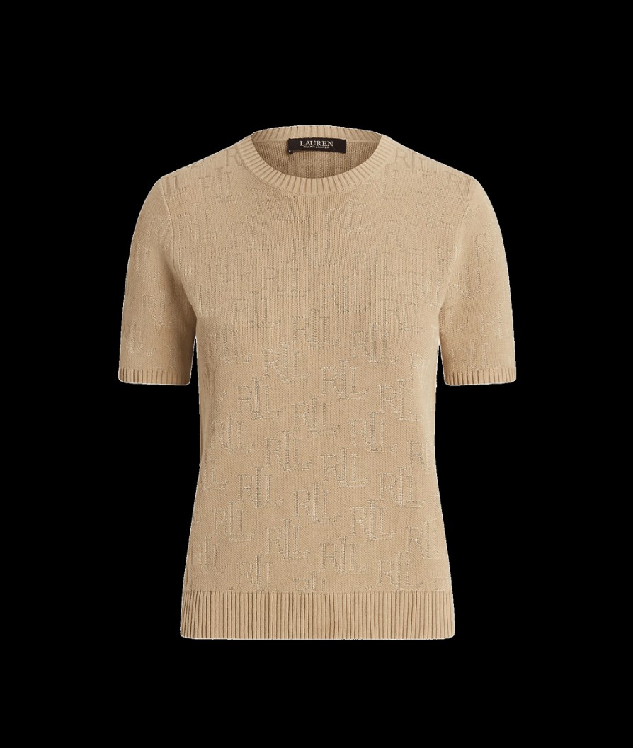 Women Lauren by Ralph Lauren Lauren By Ralph Lauren | Monogram Jacquard Short Sleeve Jumper - Birch Tan