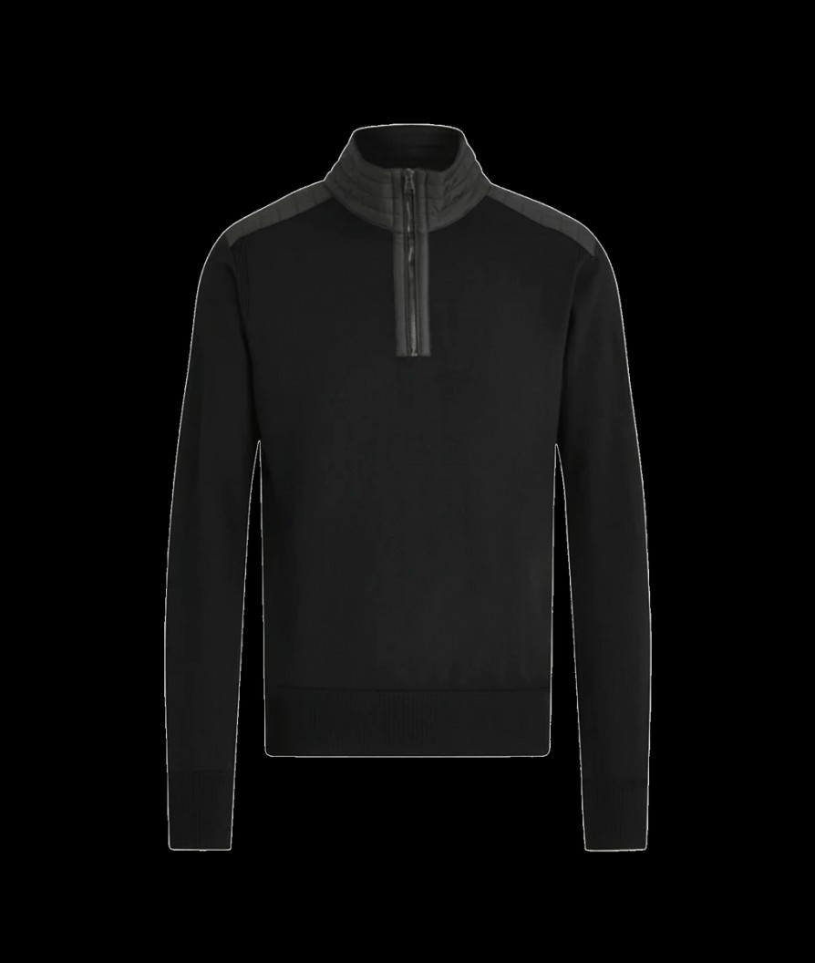 Men Belstaff Knitwear | Kilmington Merino Wool Quarter Zip Jumper - Black