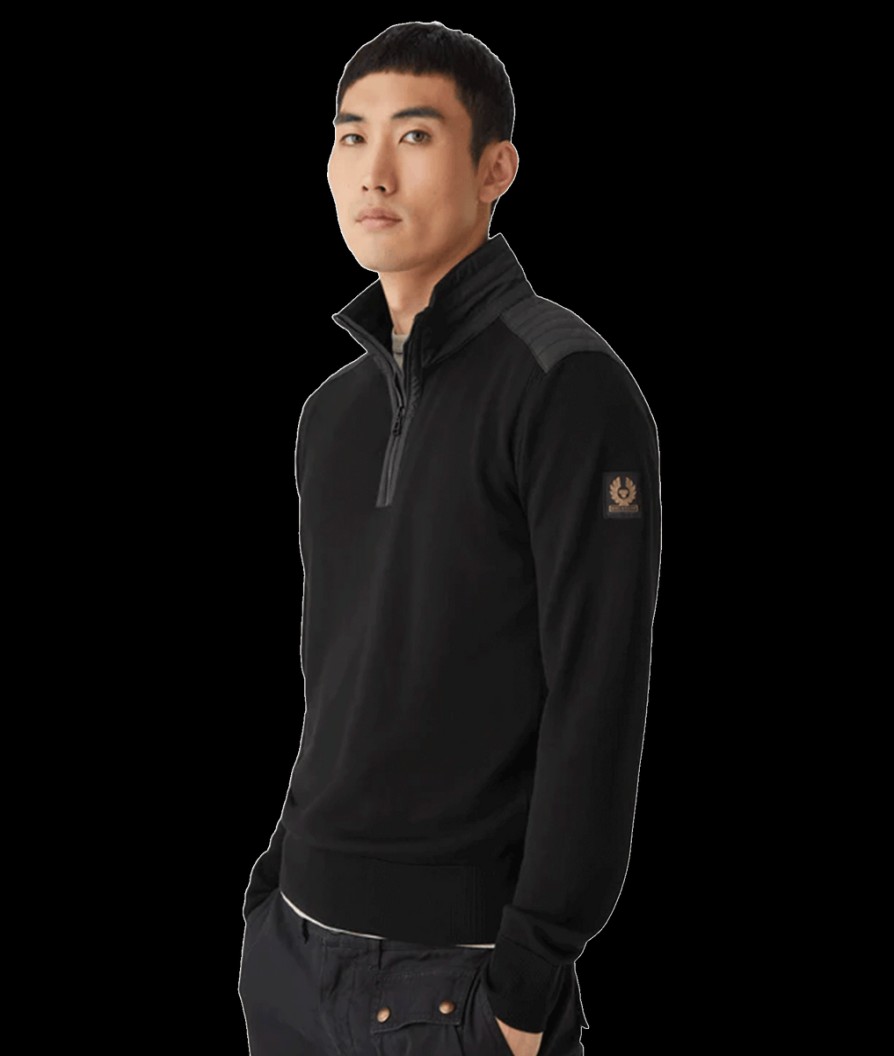 Men Belstaff Knitwear | Kilmington Merino Wool Quarter Zip Jumper - Black