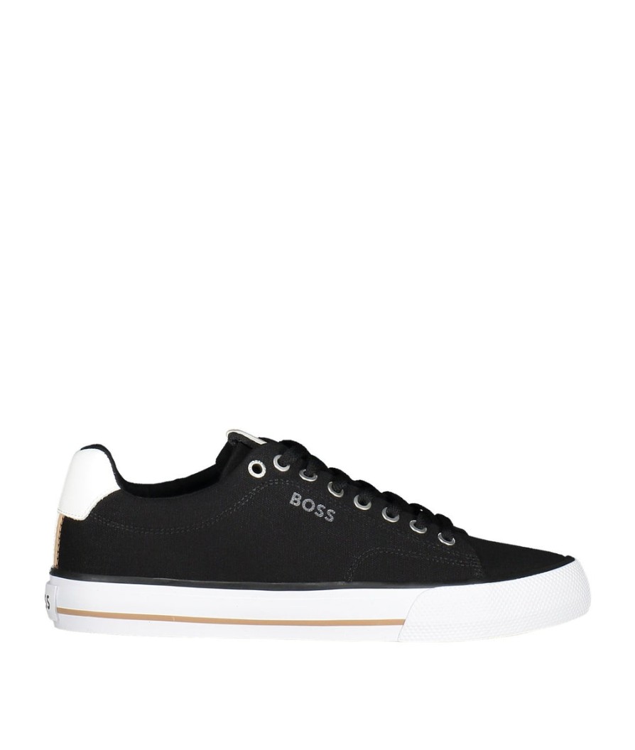 Men Boss Bodywear Trainers | Cotton Canvas Trainers With Signature Stripe - Black