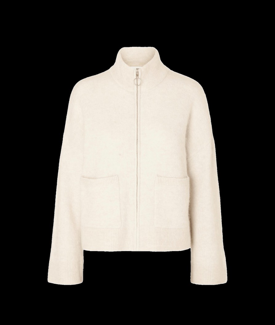 Women Selected Femme Knitwear | Zip-Up Cardigan - Birch Melange