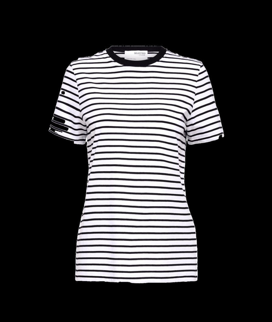 Women Selected Femme Selected Femme | Striped T-Shirt - Black Bright White