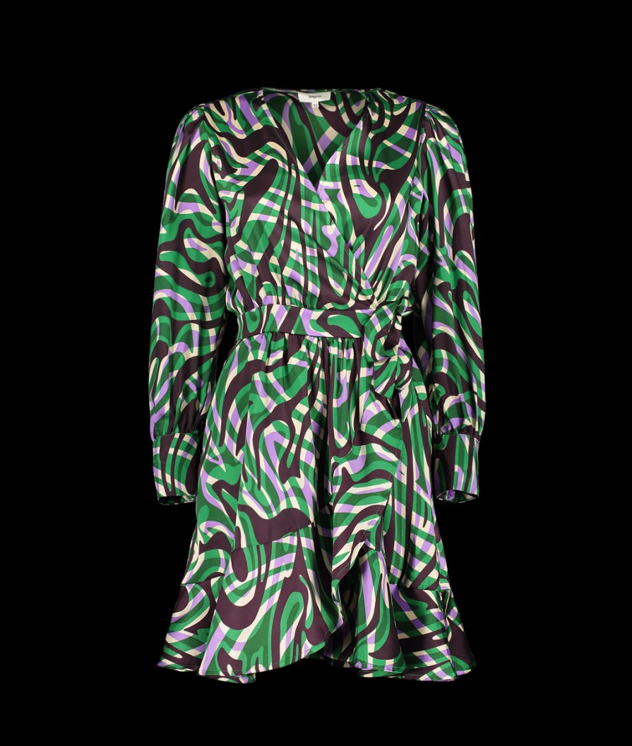 Women Suncoo Dresses | Celly Arty Print Short Wrap Dress - Green