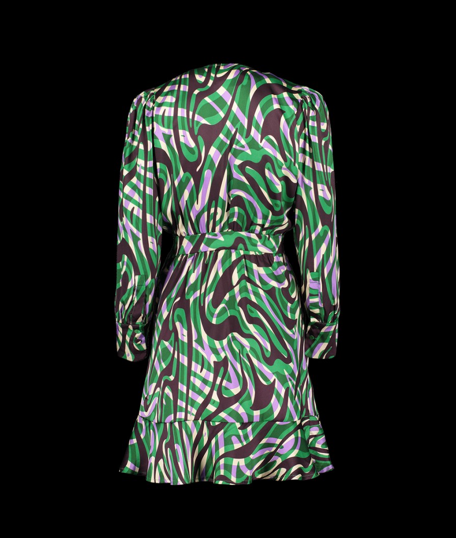 Women Suncoo Dresses | Celly Arty Print Short Wrap Dress - Green